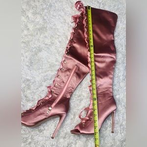 New Satin Pink Over the knee lace up with boots w/ gold accents by Cape Robin